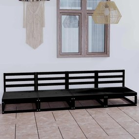 3075343 vidaXL Градински 4-местен диван, черен, бор масив
