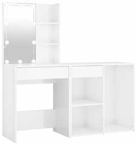 3082023 vidaXL LED тоалетка с шкаф, бял гланц, инженерно дърво