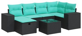3325693 vidaXL Градински комплект диван с възглавници 7 части черен полиратан