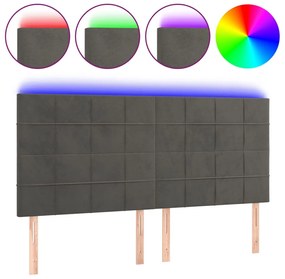 3122479 vidaXL LED горна табла за легло, тъмносива, 160x5x118/128 см, кадифе