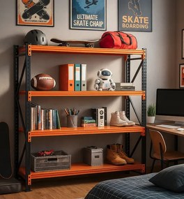 Метален стелаж за склад, гараж и работилница - 1 000 кг, 4 рафта 200X200X60