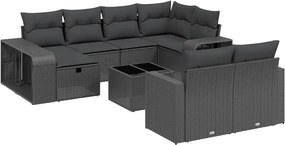 3266245 vidaXL Градински комплект диван с възглавници 11 части черен полиратан