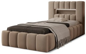 Светлокафяво единично легло 90x200 cm тапицирано с място за съхранение с включена подматрачна рамка Lamica – ELTAP