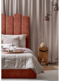 Тапицирано двойно легло с място за съхранение и решетка180x200 cm в тухлен цвят Dreamy Aurora - Miuform