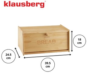 Кутия за хляб Klausberg KB 7933, 39.5 см, Бамбук, Кафяв