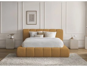 Двойно тапицирано легло с място за съхранение с включена подматрачна рамка в цвят горчица 140x190 cm Denali – Bobochic Paris