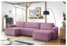 Розов велурен U-образен разтегателен диван Nihad - Bobochic Paris