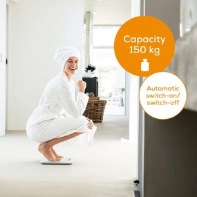 Кантар Beurer GS 120 Kompakt, До 150 кг, LCD, Автоматично вкл/изкл, Големи цифри, Задържане на показанията, Бял