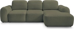 Зелен сгъваем/с място за съхранение ъглов диван от прежда с примки от букле (десен ъгъл) Montaigne – Bobochic Paris