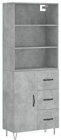 3189441 vidaXL Висок шкаф, бетонно сив, 69,5x34x180 см, инженерно дърво