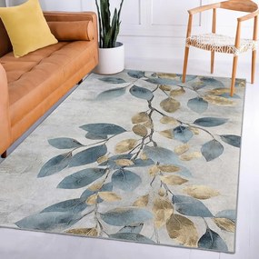 Светлосиньо-златист килим подходящ за пране 120x180 cm Golden Leaves – Mila Home