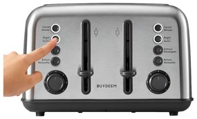 Тостер за хляб BUYDEEM DT640E, 1800W, 4 слота, 7 автоматични програми, 7 степени на препичане, LED индикатори, Тави за трохички, Високо изскачане, Инокс