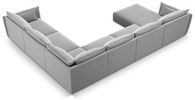 Светлосив кадифен ъглов диван (десен ъгъл/U форма) Vanda – Mazzini Sofas