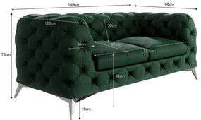 Тъмнозелен кадифен диван 185 cm Chelsea – Ropez