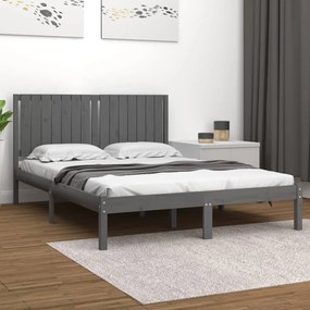3104420 vidaXL Рамка за легло, сива, дърво масив, 150x200 cм, King Size
