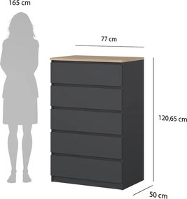 Тъмносив скрин 77x121x50 cm Naia – Tvilum