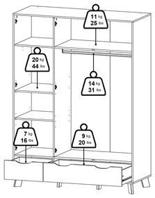 Гардероб от дъбов декор с огледало в бял и естествен цвят 147x201x58 cm Ikast – Tvilum
