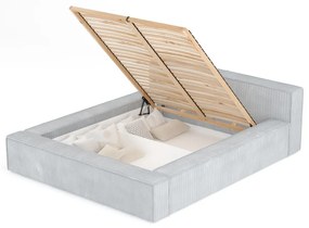 Светлосиво двойно легло 200x200 cm тапицирано с място за съхранение с включена подматрачна рамка Voliera – Maison de Rêve