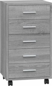 342675 vidaXL Шкаф с чекмеджета с колелца инженерно дърво сив сонома