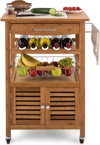 Klarstein Louisiana, количка за сервиране, кухненска количка, 5 нива, дървена поставка за салфетки, мобилна