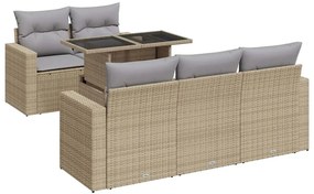3326250 vidaXL Градински диван с възглавници, 6 части, бежов полиратан