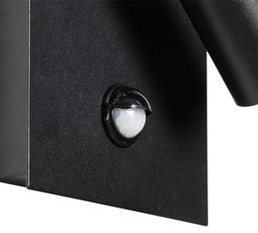 Външна стенна лампа черна с LED IP54 Сензор за движение - Simon