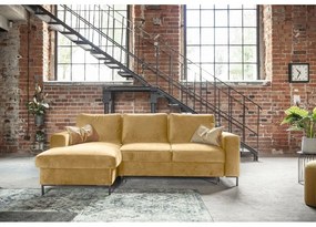 Ъглов разтегателен диван от кадифе в горчично жълто, ляв ъгъл Lofty Lilly - Miuform