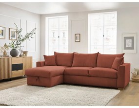 Разтегателен ъглов диван от рипсено кадифе в тухлен цвят (променлив) Augustin – Bobochic Paris
