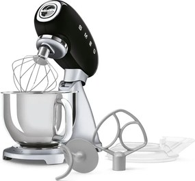 Планетарен миксер Smeg SMF04BLEU, 800W, 4.8 л, 10 скорости, Функция за плавен старт, Крачета против хлъзгане, Черен/Инокс