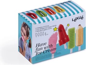 Комплект от 4 различни форми за сладолед на клечка Lekue 1009045, 220 мл, -20°C / +100°C, Капачета, Многоцветен