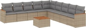 3258468 vidaXL Градински диван с възглавници, 10 части, бежов полиратан