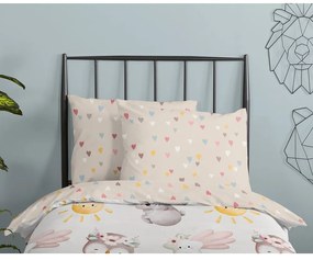 Кафяво-бежово единично памучно детско спално бельо 140x200 cm Hugs – Good Morning