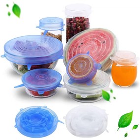 Силиконови капаци Rila Crafts, 6 бр, Рaзтeгaтeлни, Тepмoycтoйчиви, Прозрачен