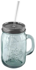 Буркан от рециклирано стъкло с капак и сламка , 550 ml Authentic - Ego Dekor
