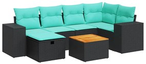 3325872 vidaXL Градински комплект диван с възглавници 7 части черен полиратан