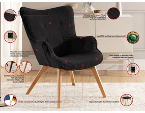 Черен фотьойл с табуретка от рипсено кадифе Niko – Ropez