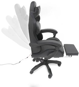 LED геймърски стол със сгъваема поставка за крака и функция за масаж - черен