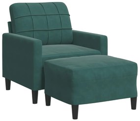 3278259 vidaXL Кресло с табуретка, тъмнозелено, 60 см, кадифе