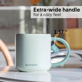 Керамична чаша за чай и кафе Buydeem CD1018-CG, 350 мл, Плоско дъно, Вътрешна мерителна скала, Високотемпературна керамика, Зелен