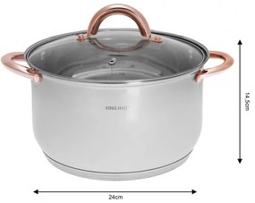 Комплект тенджери и тиган Kinghoff KH 1765, 12 ч, Индукция, Инокс/розово злато