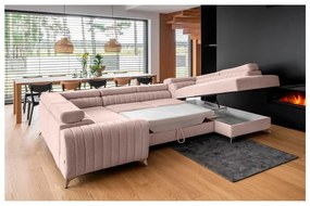 Розов сгъваем/с място за съхранение ъглов диван (десен ъгъл/U форма) Louis – ELTAP