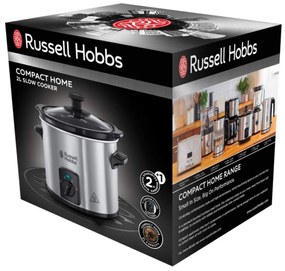 Уред за бавно готвене Slow Cooker Russell Hobbs Compact Home 25570-56, 145W, 2 л, 3 темп. настройки, Керамичен съд, Без BPA и PFAS, Черен/инокс