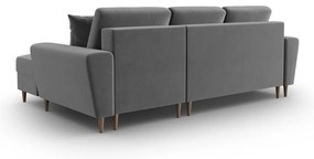 Светлосив кадифен разтегателен ъглов диван с място за съхранение (десен ъгъл) Kyoto – Cosmopolitan Design