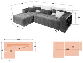 Разтегателен ъглов диван с подлакътник етажерка Мелвин S