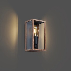 Индустриална стенна лампа с дървен принт 26 см IP44 - Charlois