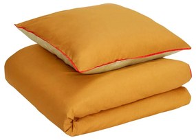 Оранжево и зелено памучно спално бельо Line, 140 x 200 cm - Hübsch