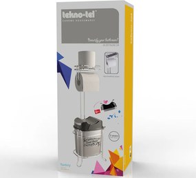 Стояща поставка за тоалетна хартия TEKNO TEL MG-098WK , с кошче , хром-бяло