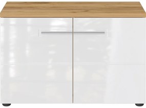 Дъбов шкаф за обувки с пейка в бял\естествен цвят Aledo - Germania