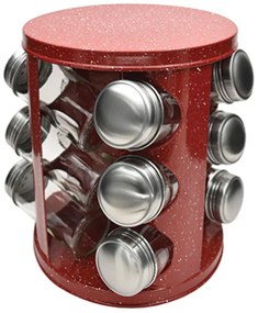 Бурканчета за подправки на стойка ZEPHYR ZP 1217 CR12 С ПОДАРЪК СПРЕЙ ЗА ОЛИО, 12 бр. бурканчета, 3 нива, Въртяща се основа, Червен мрамор