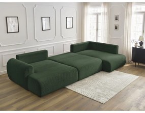 Тъмнозелен разтегателен ъглов диван от рипсено кадифе (ляв ъгъл/"U" форма) Lucien – Bobochic Paris